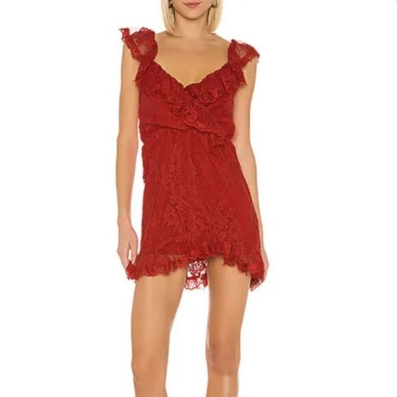 NWT Revolve Lovers & Friends Red Marci Ruffle Lace Mini Dress XS - Picture 1 of 10